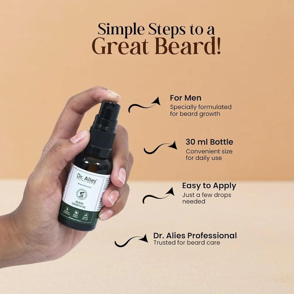 Dr. Alies Professional Advanced Beard Growth Oil for Men | Beard Care Serum & Grooming Treatment (30 ml)