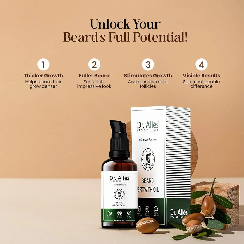 Dr. Alies Professional Advanced Beard Growth Oil for Men | Beard Care Serum & Grooming Treatment (30 ml)