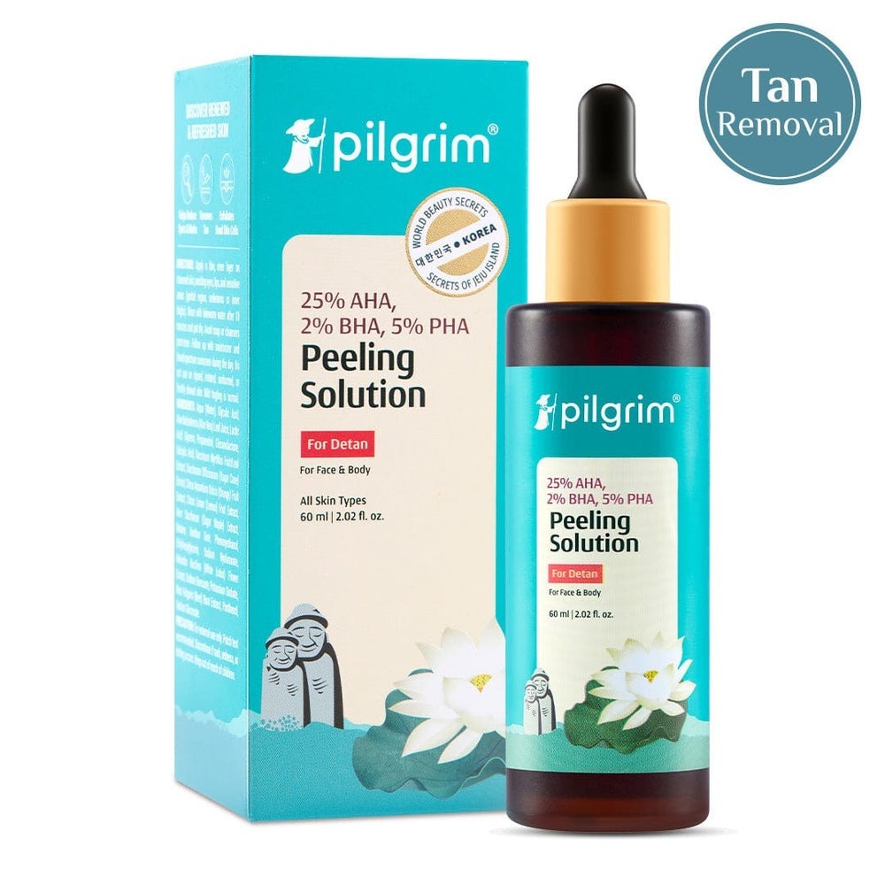 Pilgrim 25% AHA + 2% BHA + 5% PHA Peeling Solution 60ml For Face & Body |10-Minute Facial At Home|Gentle Exfoliating Serum For Tan Removal |For Glowing Skin, Even Skin Tone, Pore Cleansing |Men, Women