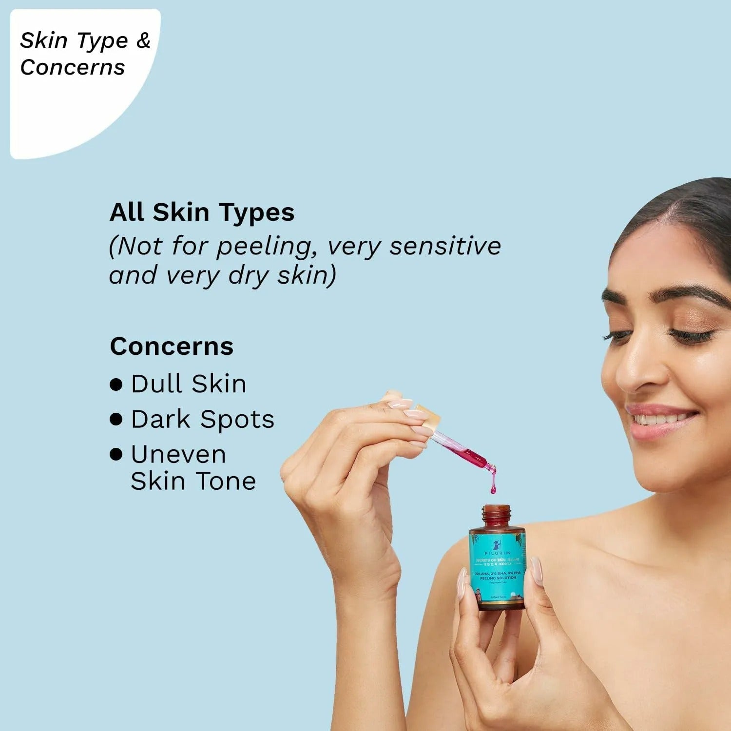 Pilgrim 25% AHA + 2% BHA + 5% PHA Peeling Solution 60ml For Face & Body |10-Minute Facial At Home|Gentle Exfoliating Serum For Tan Removal |For Glowing Skin, Even Skin Tone, Pore Cleansing |Men, Women
