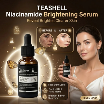 Teashell Niacinamide Brightening Serum | Fade Dark Spots, Acne Marks & Even Skin Tone | Teashell serum