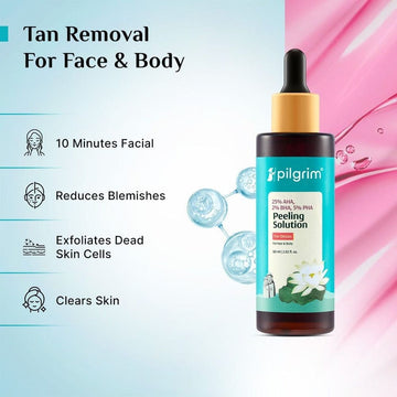 Pilgrim 25% AHA + 2% BHA + 5% PHA Peeling Solution 60ml For Face & Body |10-Minute Facial At Home|Gentle Exfoliating Serum For Tan Removal |For Glowing Skin, Even Skin Tone, Pore Cleansing |Men, Women